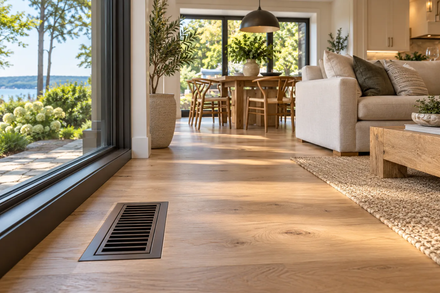 A modern home with a floor air register